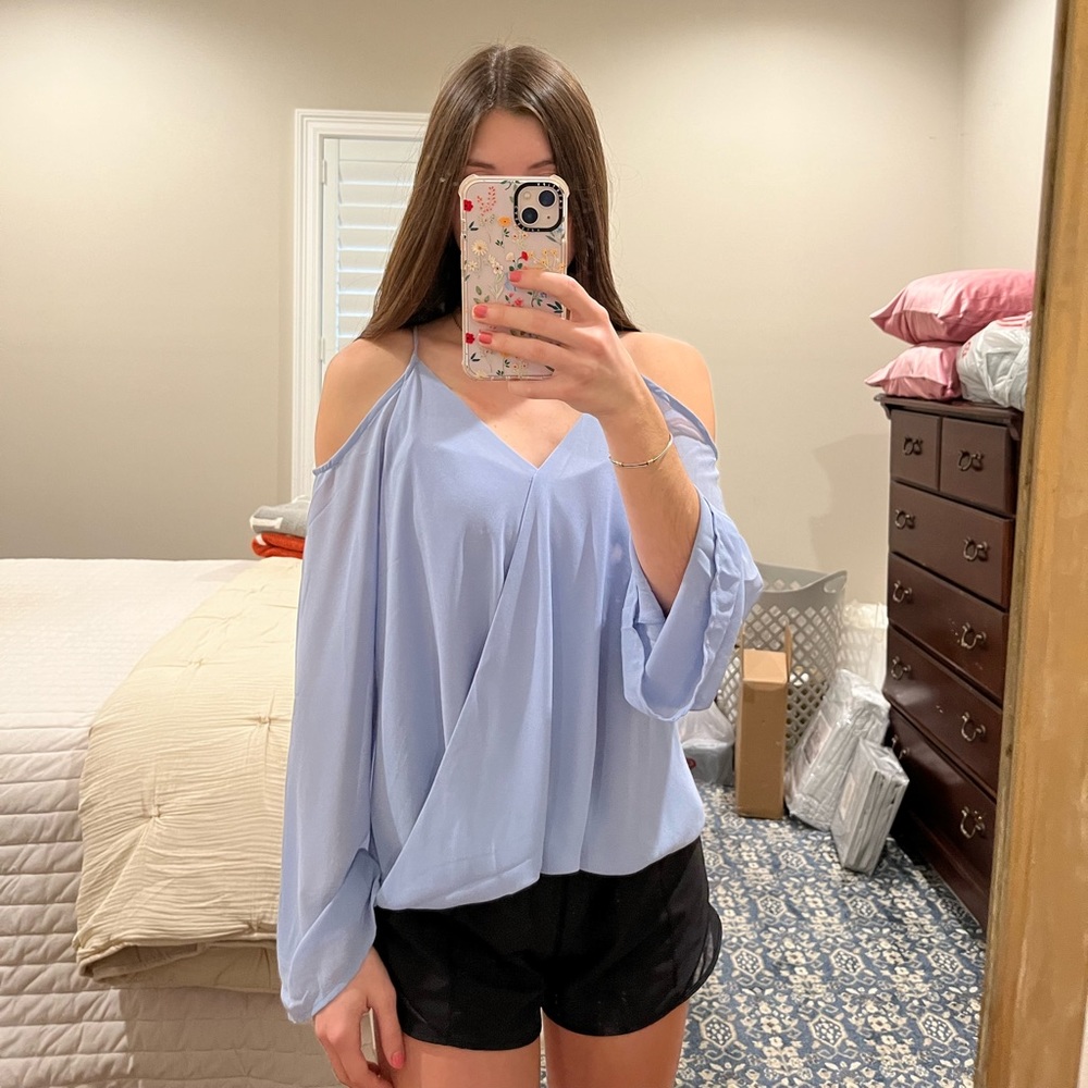 Blue cold shoulder top